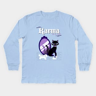 karma is a cat purple Kids Long Sleeve T-Shirt